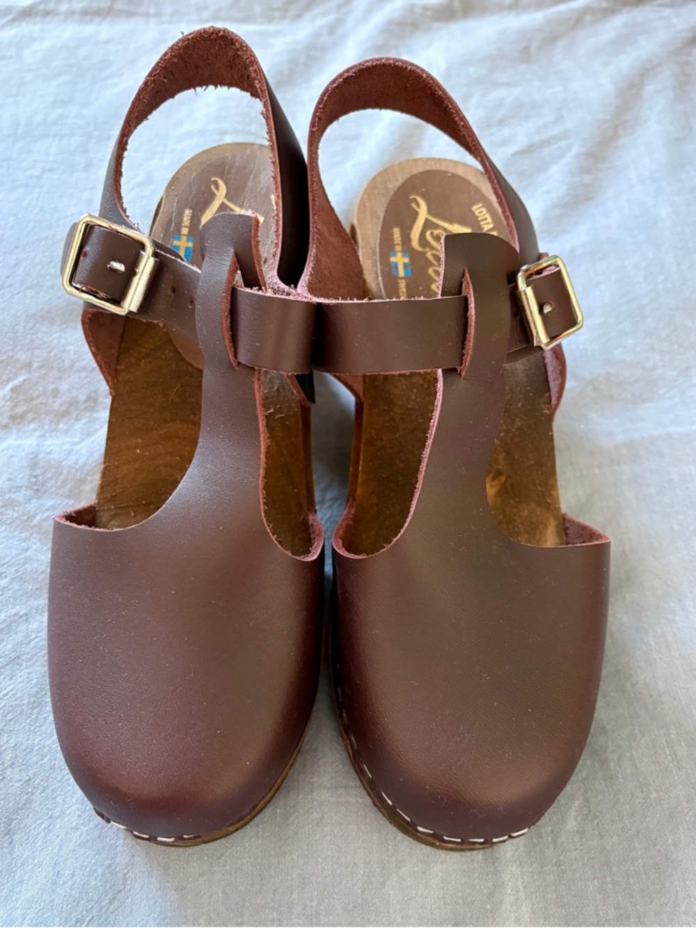 Lotta From Stockholm Plum T-Strap Clog Heels with Buckle (EU 38 or US 7-7 1/2)